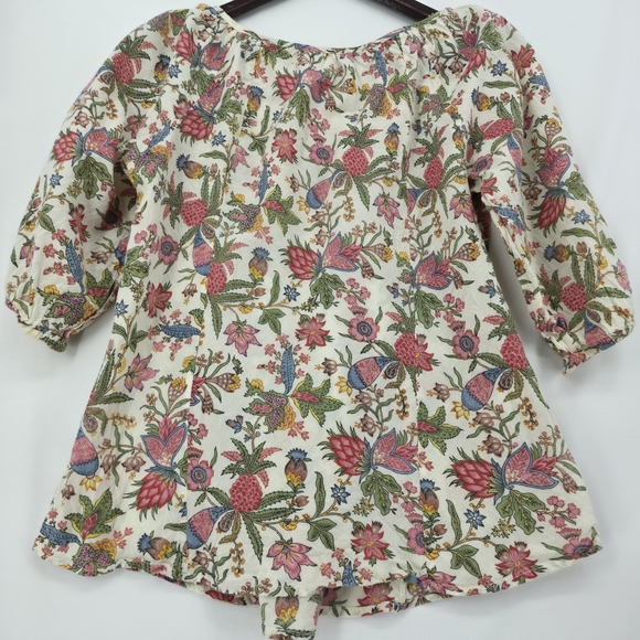 Lucky Brand India Cotton Boho Floral Peasant Blouse Keyhole Cottagecore Medium - Picture 10 of 14